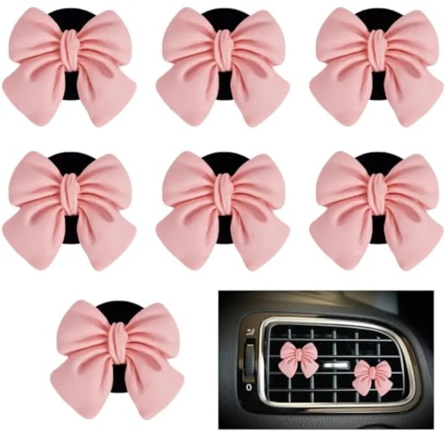 7Pcs Pink Bow Car Air Vent Freshener Clips, Cute Air Conditioning Outlet Clip Set for Car Interior Decor Charm Accessories