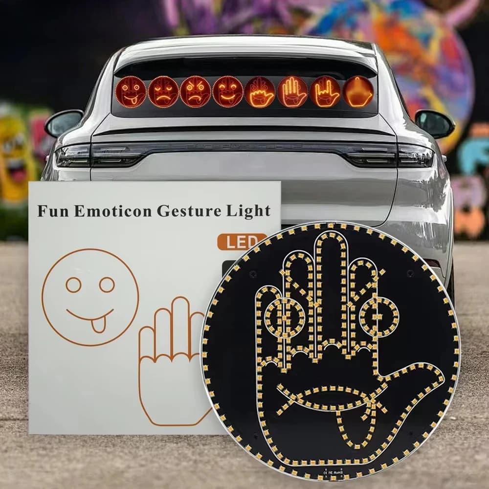 Luce per espressione facciale divertente a LED per auto con telecomando Lunotto posteriore Lampada promemoria di avvertimento multifunzione Accessori esterni