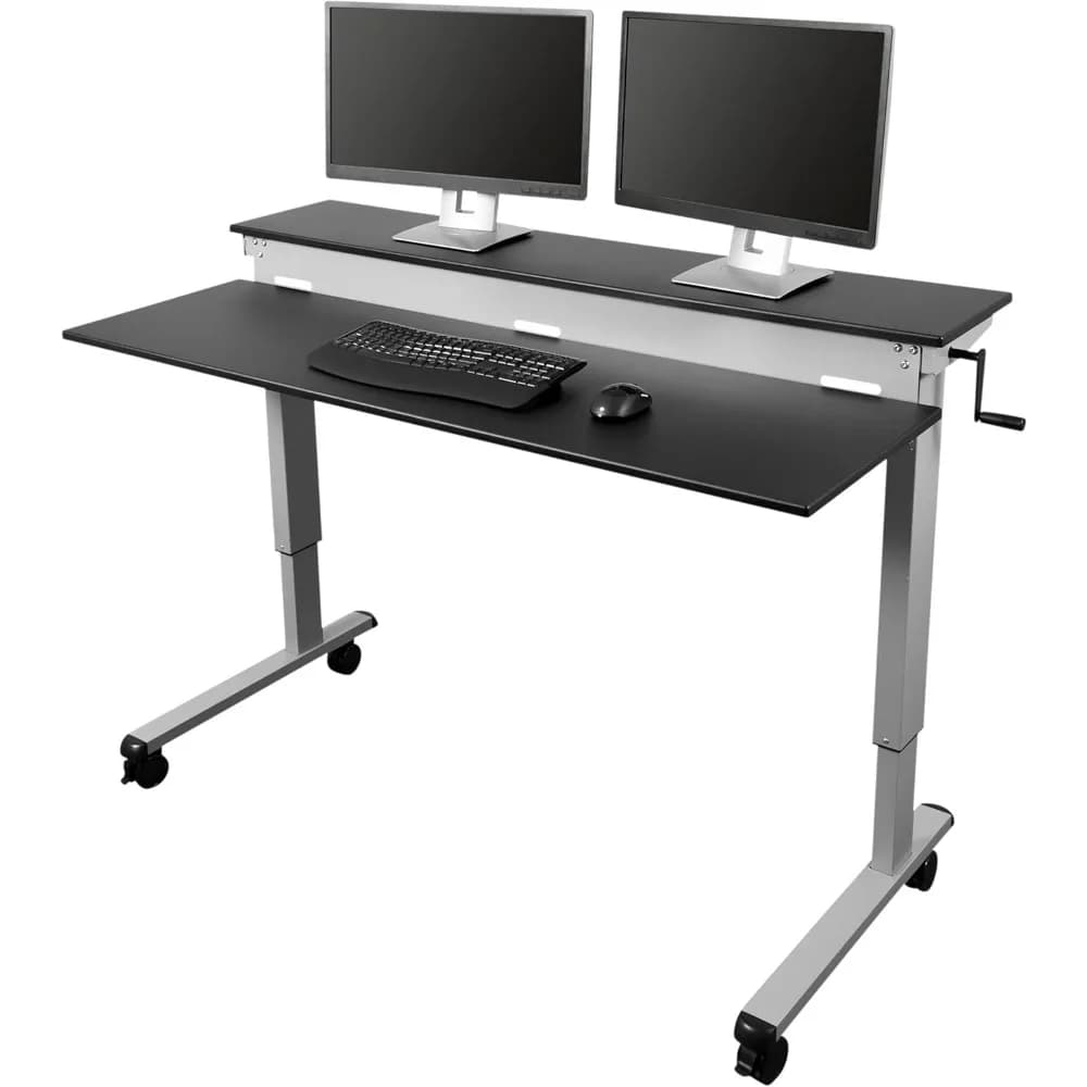 S STAND UP DESK STORE Scrivania in piedi regolabile a 2 livelli con manovella con struttura in acciaio resistente (struttura argentata/tappo nero, larghezza 60 pollici)