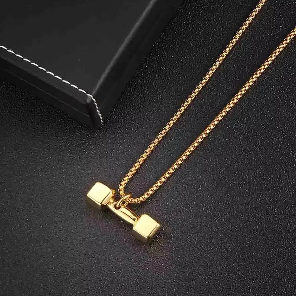 Regalo di gioielli con collana con ciondolo bilanciere con manubri fitness punk rock da uomo vintage in acciaio inossidabile per lui