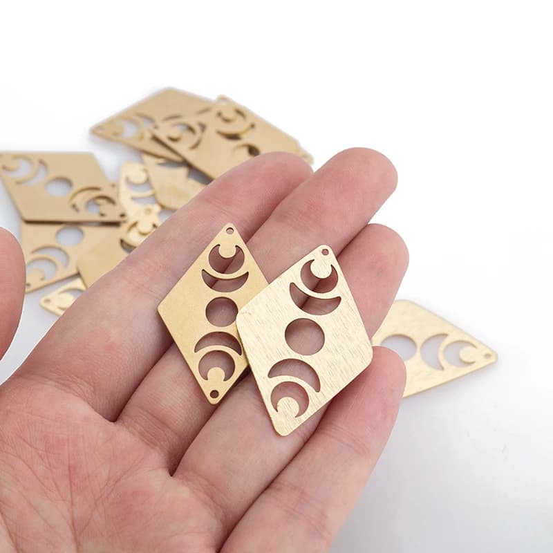 10pcs Brass Textured Moon Phases Charms Hollow Rhombus Celestial Pendant For DIY Handmade Jewelry Making Earrings Supplies