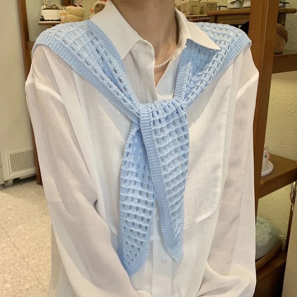 Nuovo Sciarpa/Cape in Maglia Traforata all'Uncinetto, Traspirante e Leggera, con Colletto Finto, Tinta Unita, da Donna