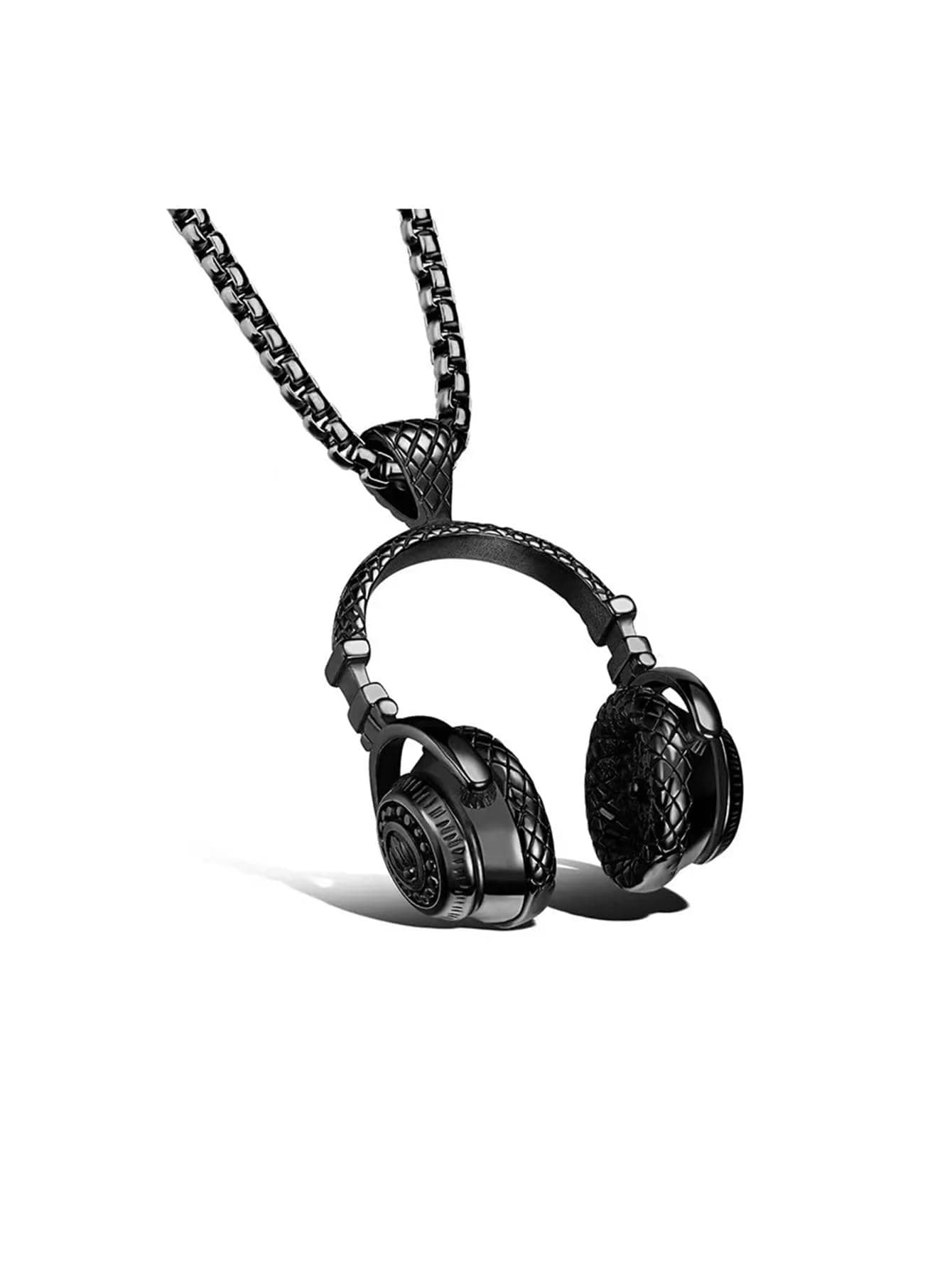 Funky headphone pendant necklace for men zinc alloy black theme party accessory