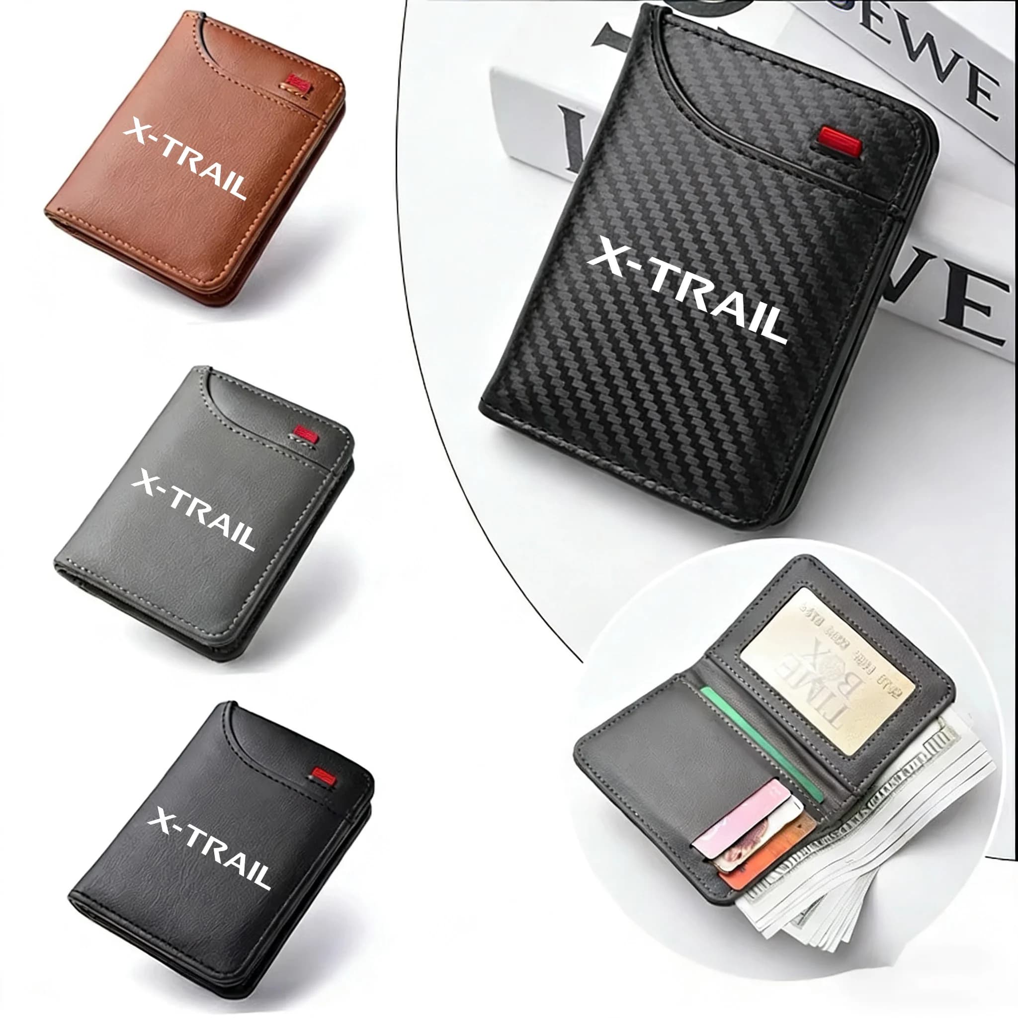 Portafoglio in Pelle Ultra Sottile Mini in PU con Fibra di Carbonio per Carte di Credito, Accessori Auto per Nissan X-Trail X Trail T31 T30
