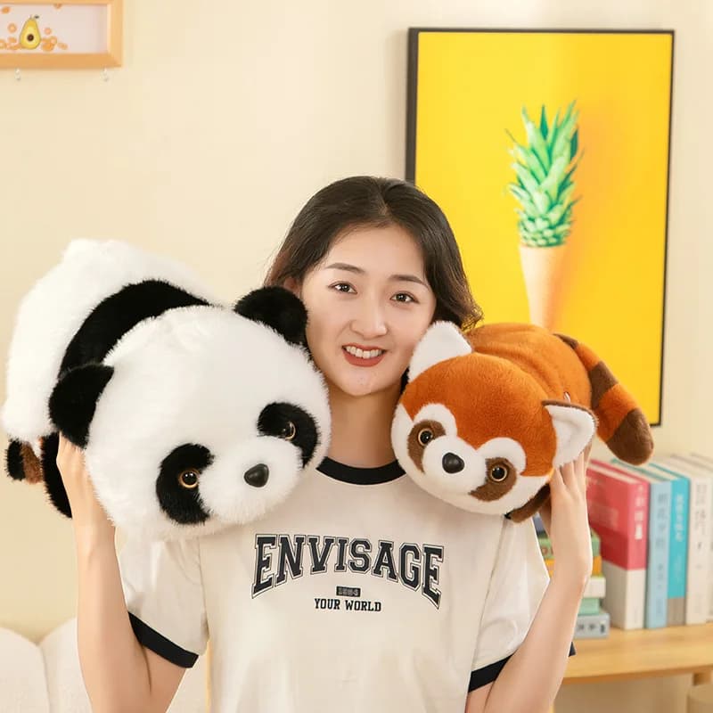 Vero panda reversibile peluche simpatico panda gigante rosso morbido cuscino per bambini regalo di compleanno di Natale per bambini