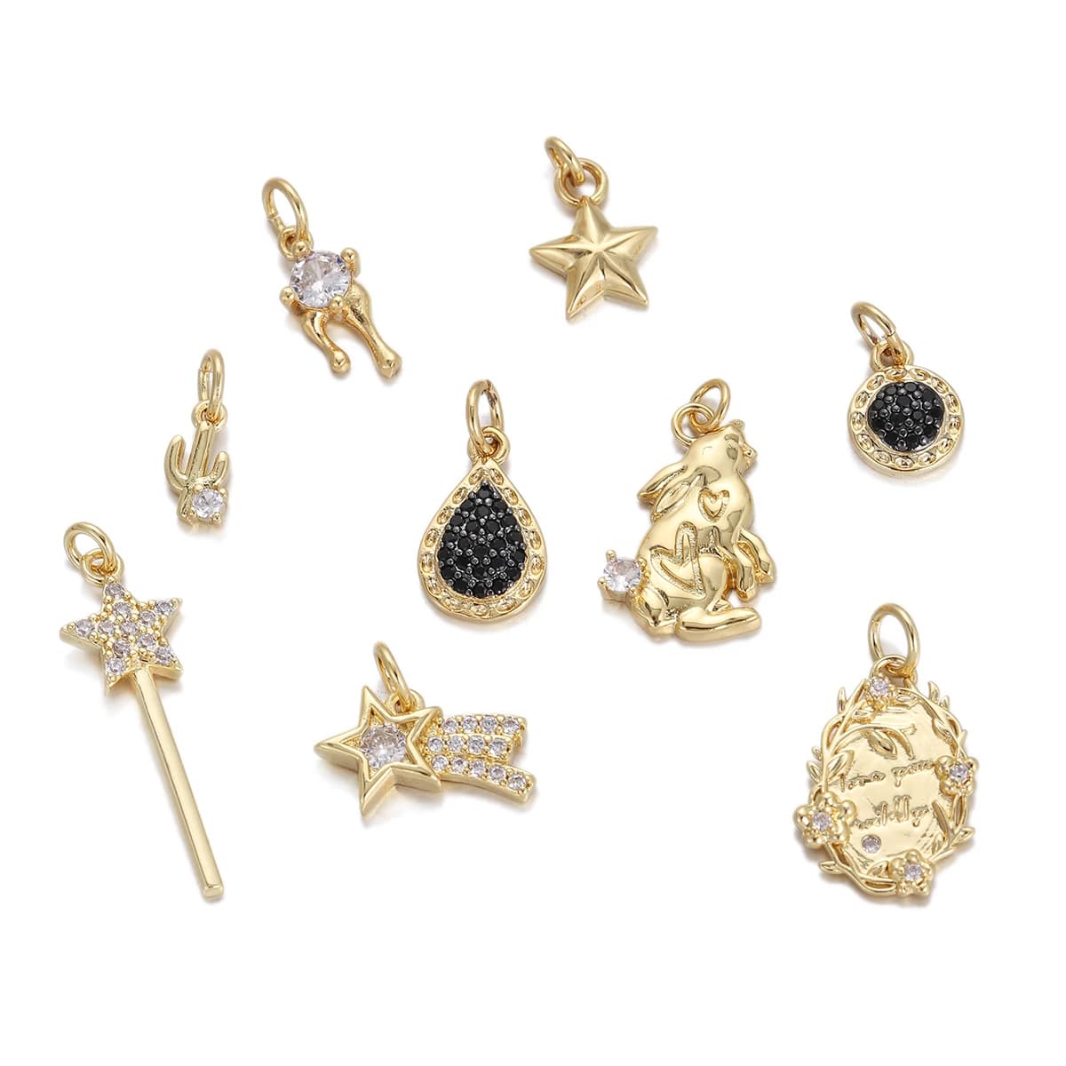 Cute Gold Color Zircon Rabbit Star Fairy Stick Charms for Jewelry Making Supplies Diy Necklace Bracelet Jewelry Girls Gift
