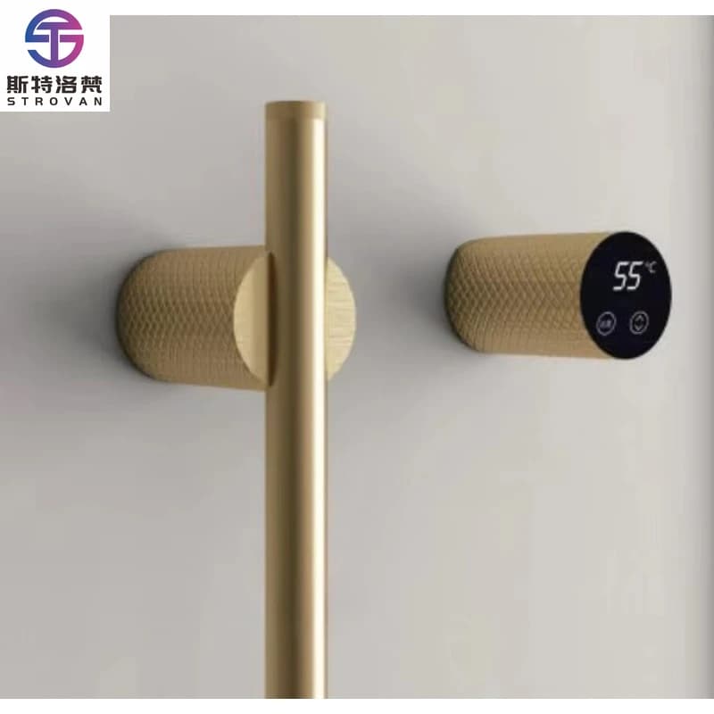 Porta asciugamani riscaldato elettrico con barra piatta nera impermeabile in acciaio inossidabile