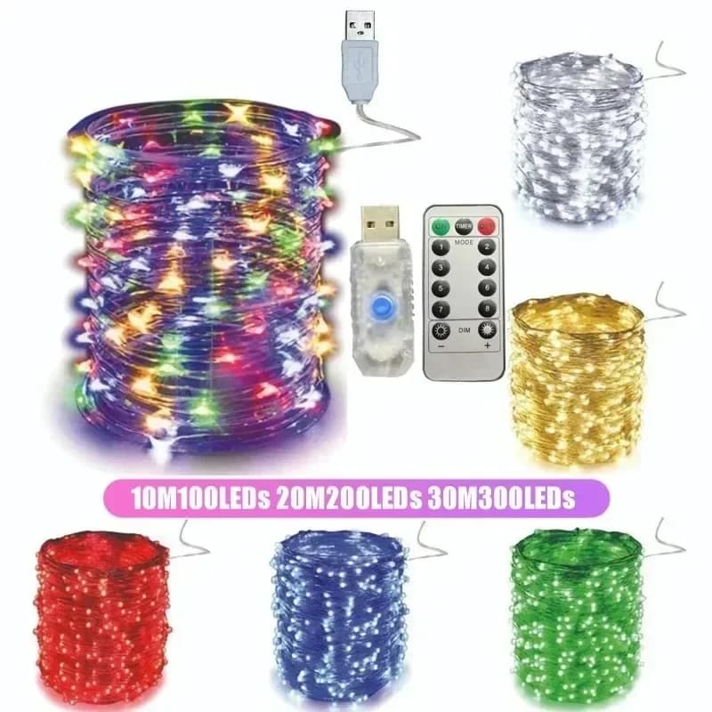 USB Ha Condotto La Luce Della Stringa 5M/10M/20/30M Telecontrollo 8Mode Luci di Controllo Remoto Ghirlande Fata Matrimonio Natale Vacanza Decor lampade