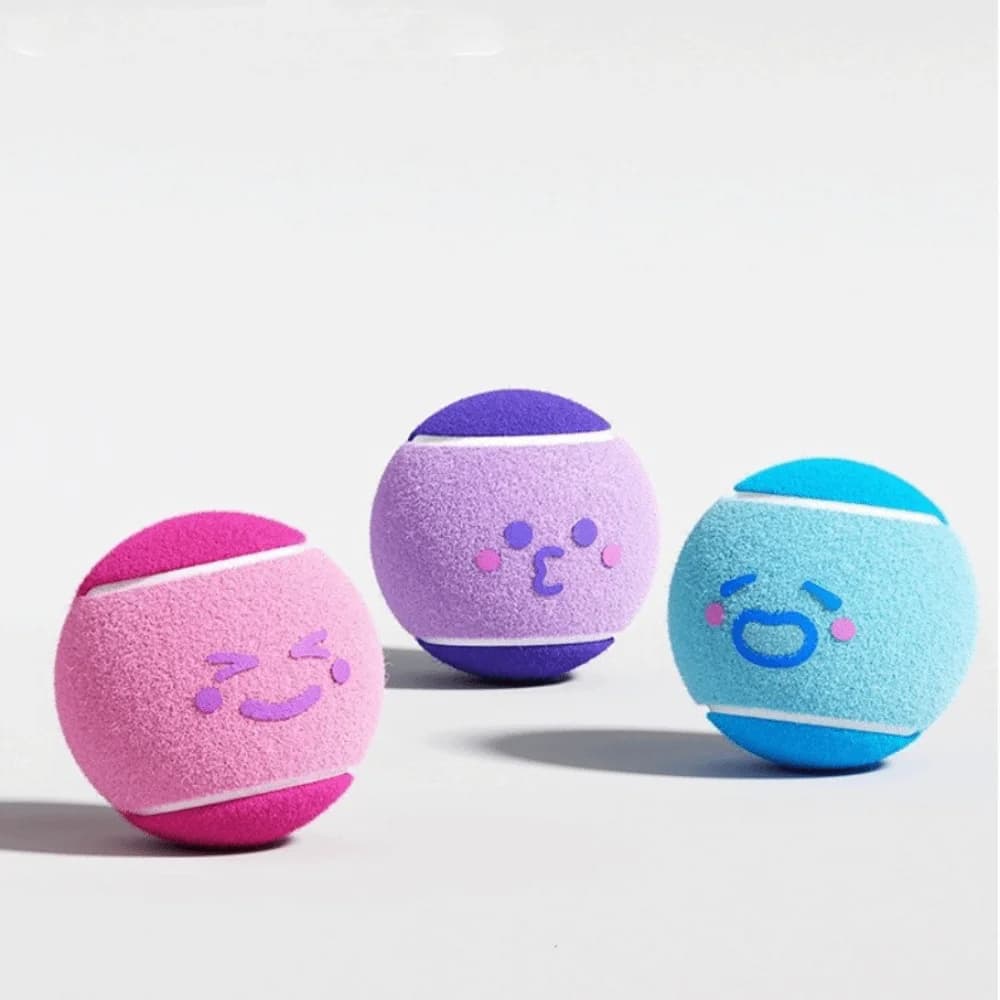 Palla da tennis elastica per animali domestici da 3 pezzi, colore bloccato, suono stridulo, giocattolo da masticare per cani, modello di cartone animato in gomma, palla interattiva per animali domestici