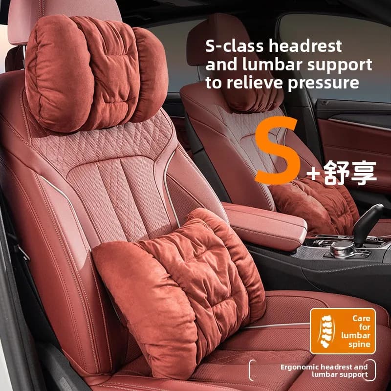 Cuscino Poggiatesta Universale di Alta Qualità in Pelle Scamosciata per Auto e SUV, Supporto Lombare Traspirante in Pelle Scamosciata