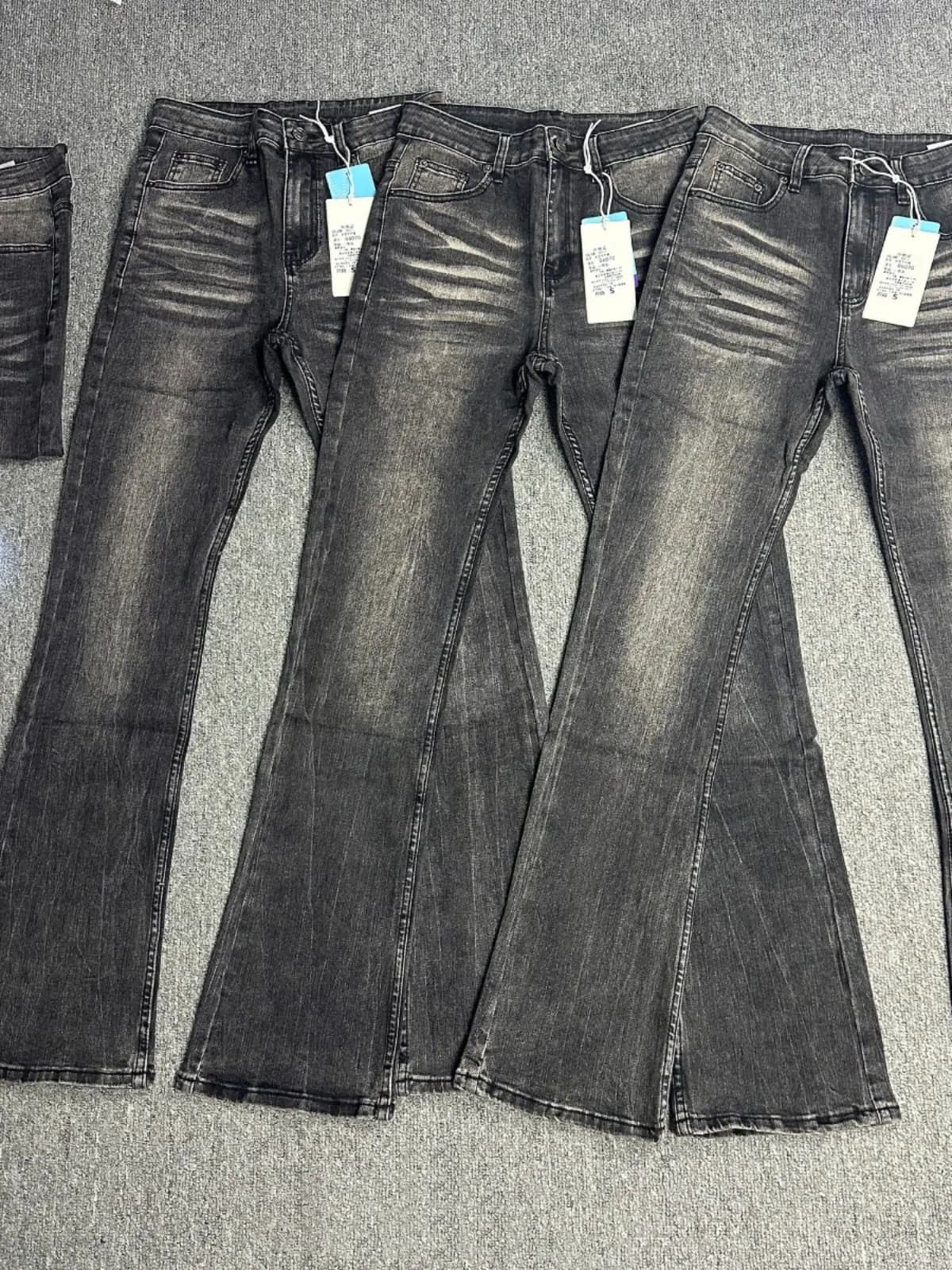 Jeans Slim Fit da Uomo Cleanfit American High Street Lavati, Nero Grigio, Stile Casual, Vita Media, Chiusura con Cerniera