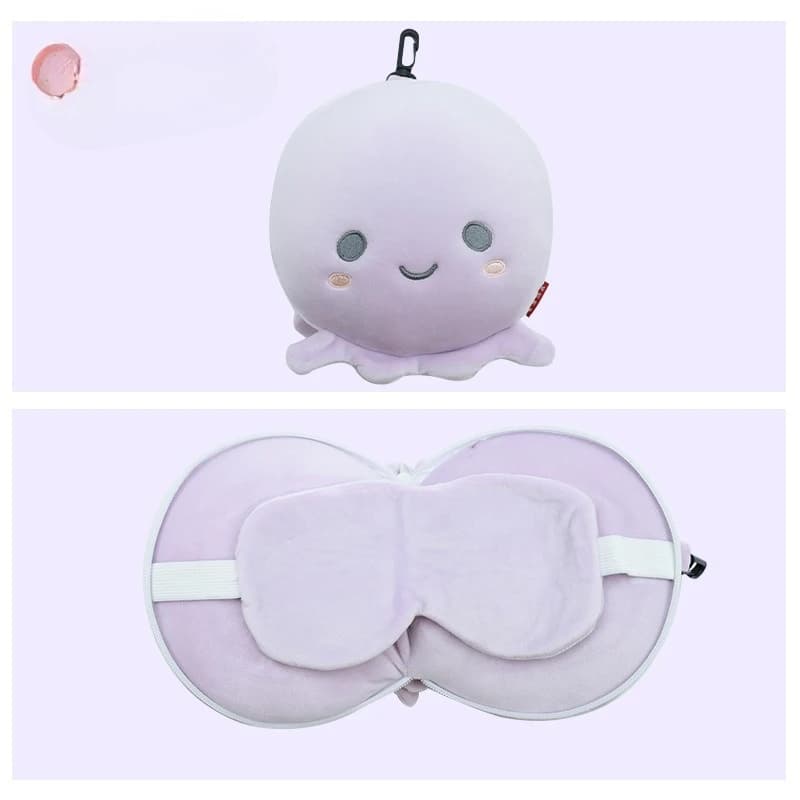 Cuscino da Viaggio 2 in 1 a Forma di Animale con Mascherina per Occhi, Morbido e Portatile per Bambini, Ideale per il Sonno in Aereo