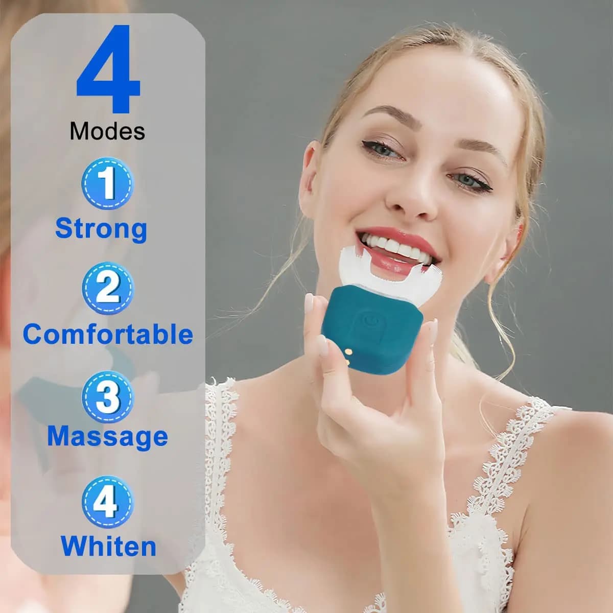 Spazzolino da denti automatico a forma di U per adulti 360 ° Spazzolino Elettrico Ultrasuoni per Sbiancamento Completo della Bocca, Ricarica Wireless, Impermeabile