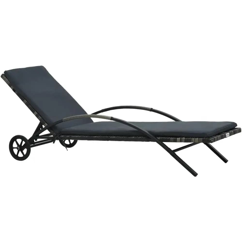 Anthracite Rattan Outdoor Lounge Chair with Cushion and Adjustable Backrest for Poolside Relaxation