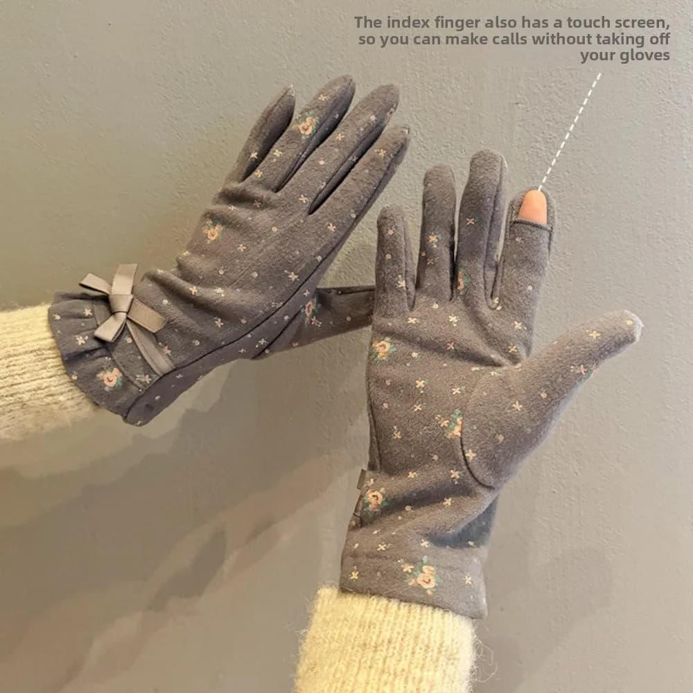 Warm Winter Gloves Windproof and Cold Resistant Touch Screen Gloves Dralon Cold-proof Floral Gloves for Outdoor Cycling Ski