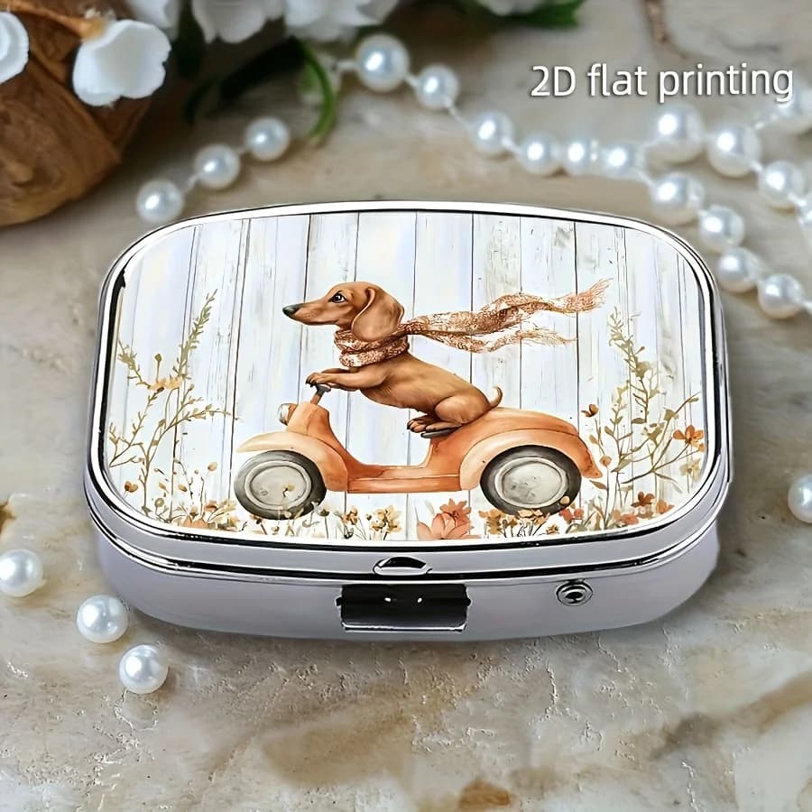 1 Driving Dog Medicine Box, Double-Compartment Rectangular Decorative Medicine Box, Can Be Placed in a Wallet or Used as a Travel Gift