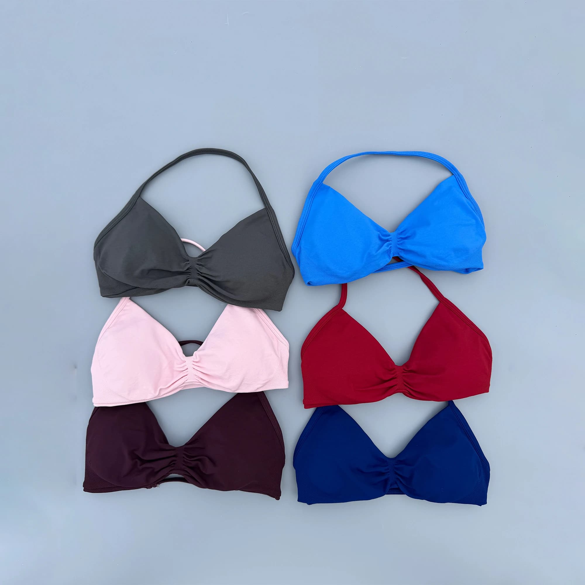 Strappy Bra Gym Top Women High Support Thin Strap Seamless Halter Sports Bras Scrunch Workout Yoga Underwear With Pads