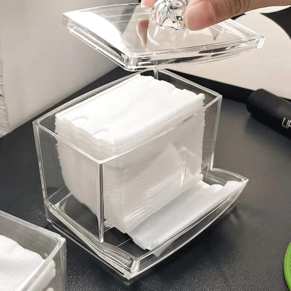 Scatola per tamponi di cotone che perde 1PC, scatola di immagazzinaggio portatile da tavolo multifunzionale per la casa in cristallo alla moda, dispositivo di stoccaggio per asciugamani in scatola