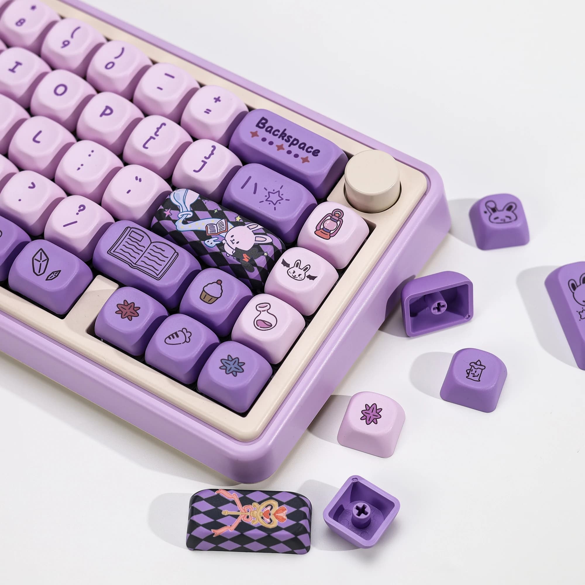KBDiy KOA Profile Nice Magic Bunny PBT Theme Purple Covers Custom MOA Keycap for 60 Magnetic Mechanical Game Keyboard Covers