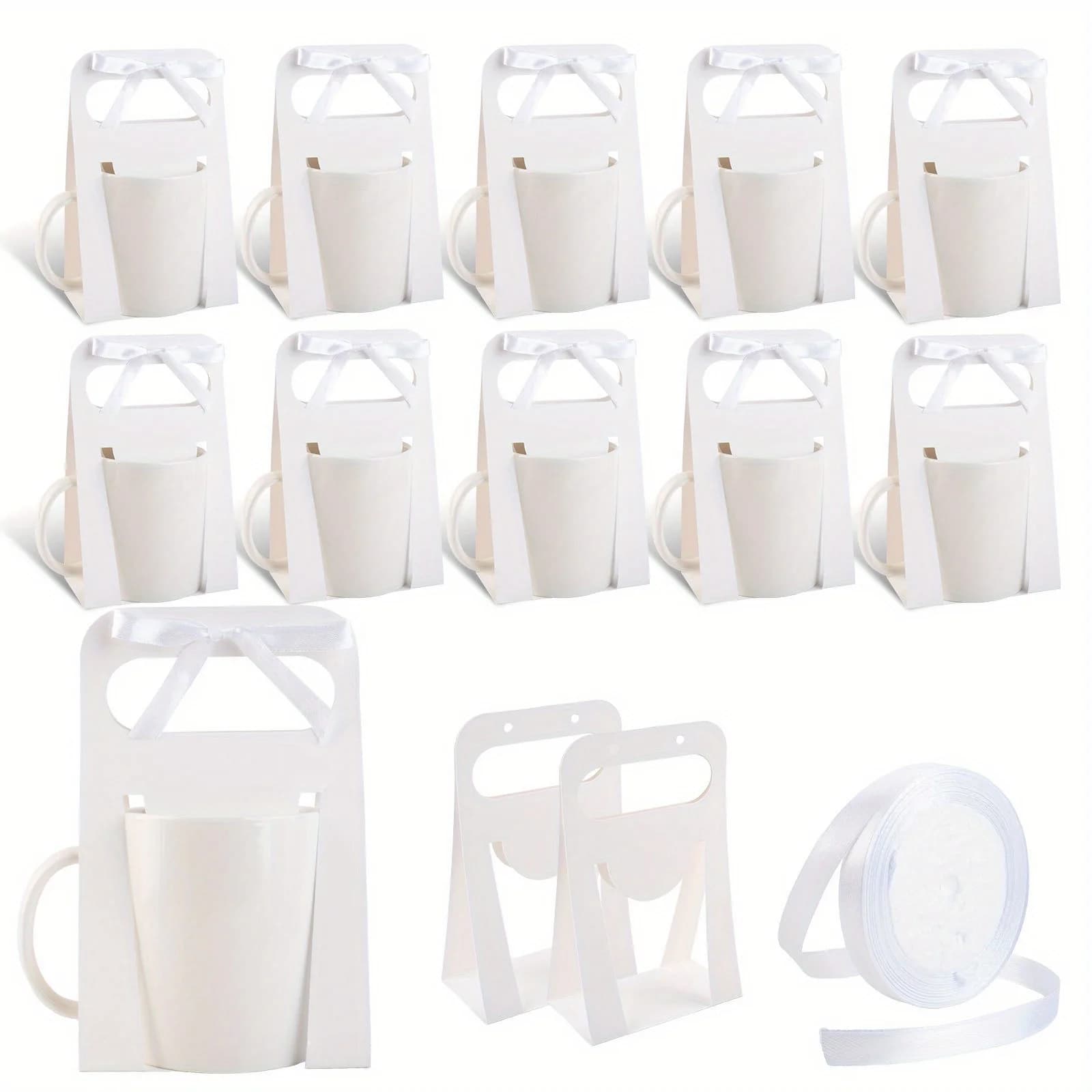 Confezione da 12 Scatole per Tazze con 1 Rotolo di Nastro per Regali, Scatole Regalo per Tazze da Sublimazione 11-12oz, Scatola per Confezionamento Regalo, Porta Tazze, Porta Candele