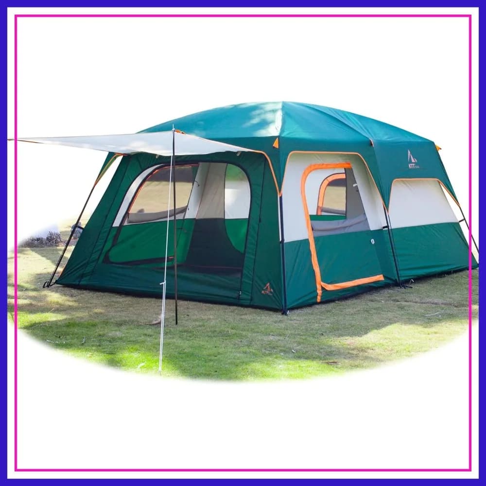 Tenda Familiare Extra Large KTT per 6-10-12-14 Persone, 2 Stanze, 3 Porte, Impermeabile, Doppio Strato per Campeggio