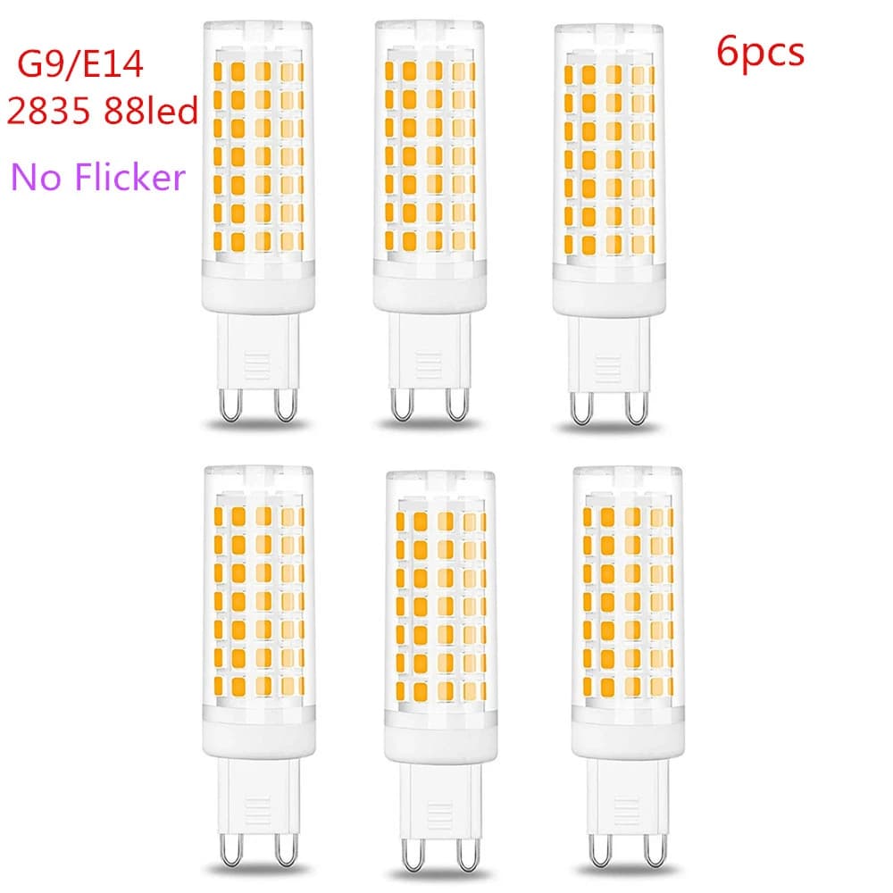 6 pz G9 LED Blub E14 No Sfarfallio 88 led SMD2835 Mais 220 V 9 W PC Lampadari In Ceramica Luce Bianca Calda Illuminazione Lampada A LED
