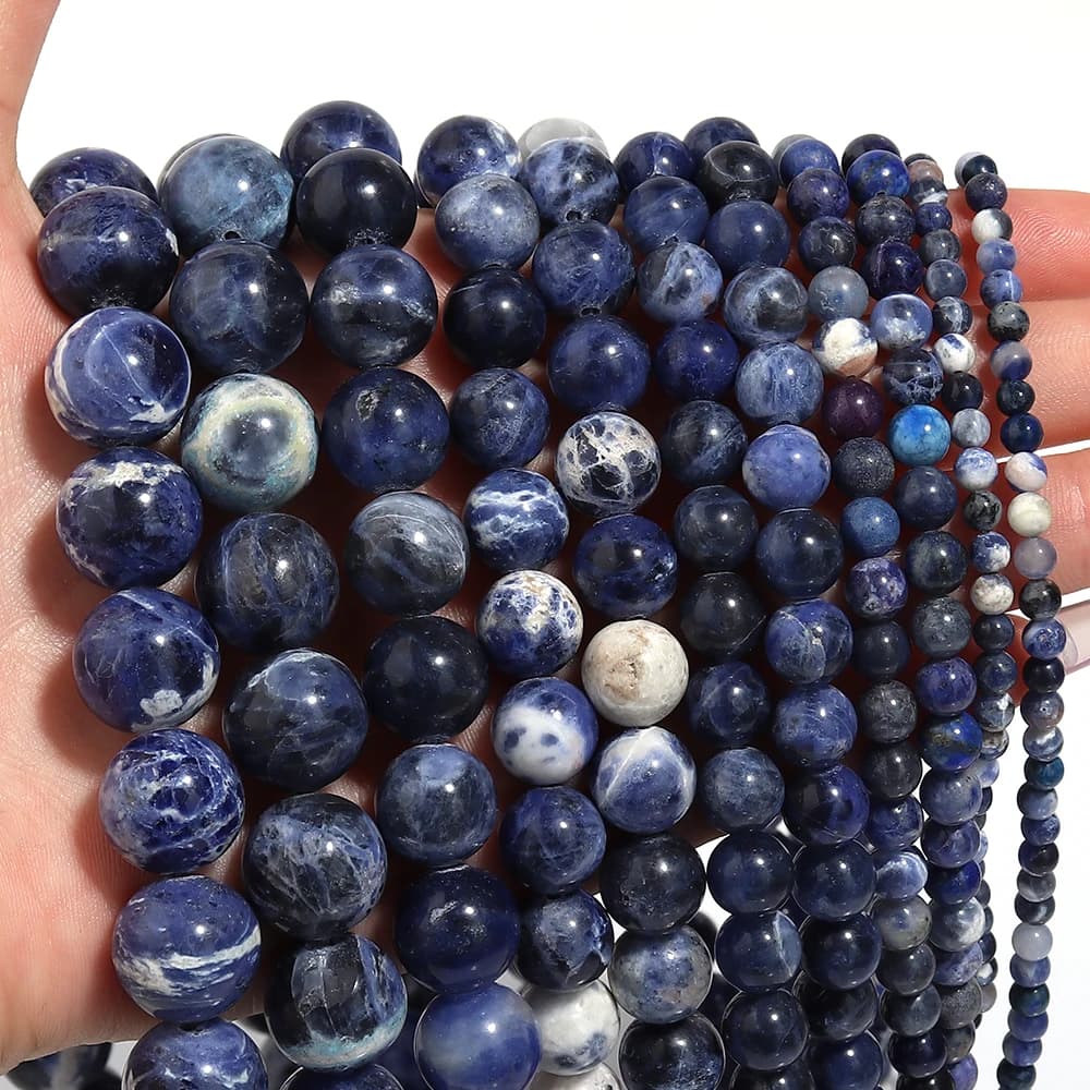 1 Filo di Perle Rotonde in Sodalite Blu Naturale Antica da 4/6/8/10/12mm, Perle Sciolte per Creazione Gioielli Fai da Te, Forniture per Collane e Bracciali