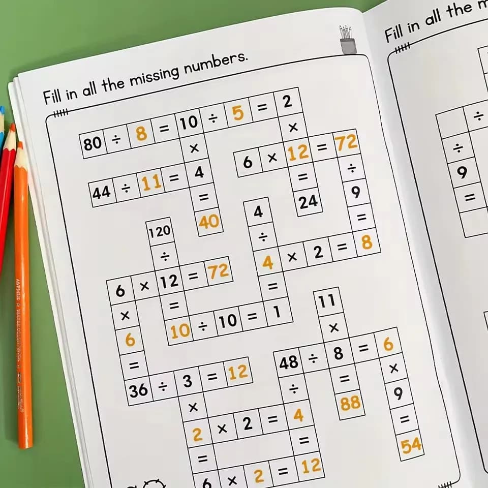 Puzzle di matematica a incrocio per bambini dai 5 agli 8 anni - Quaderno di esercizi Montessori con addizioni, sottrazioni, moltiplicazioni, divisioni e incroci matematici