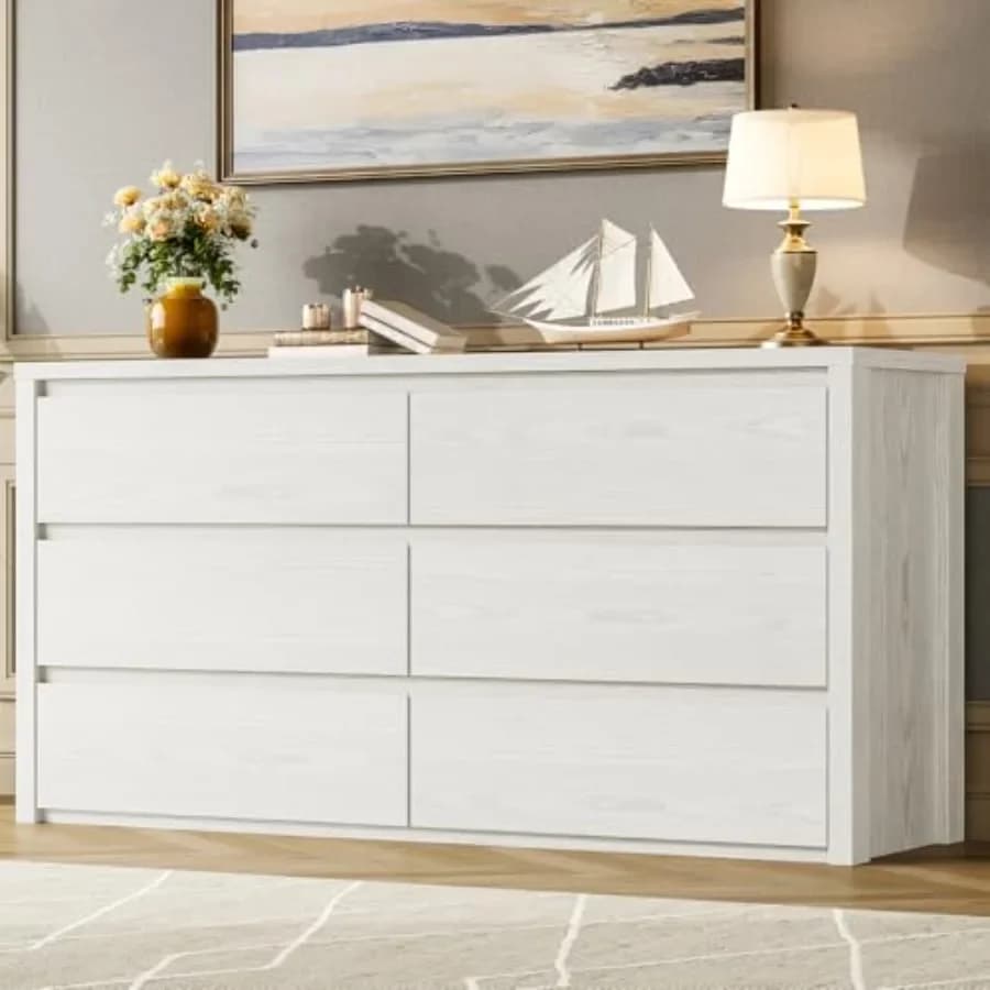 6 Drawer Dresser for Bedroom, Wood Chest of Drawers Handle Free