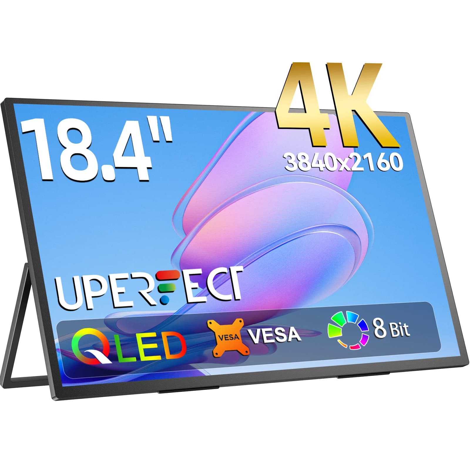 UPERFECT QLED 18.4 Portable Monitors Game Display 4K 60Hz 100%sRGB Stand Adjustable 180 ° USB C HDMI for PS5/4 Laptop Switch Mac Xbox Work Home Second Extension Screen