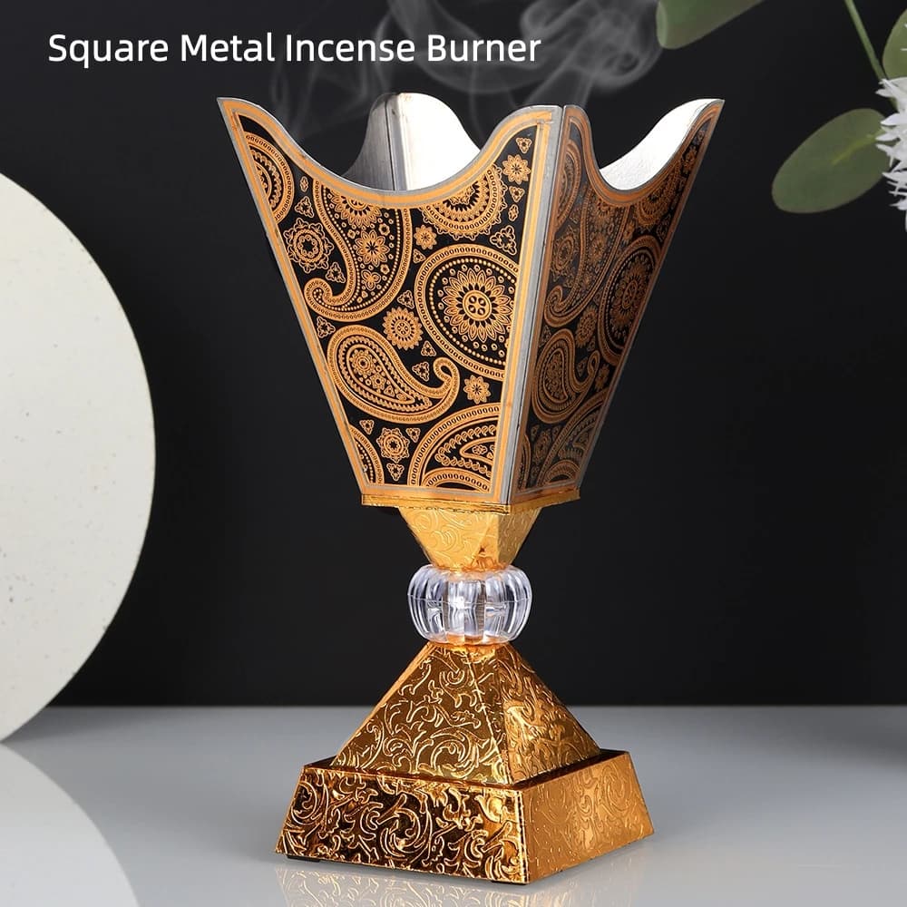 Bruciatore di incenso moderno quadrato in metallo, design fantasia, bruciatore di incenso purificante dell'aria per aromaterapia, stufa di incenso