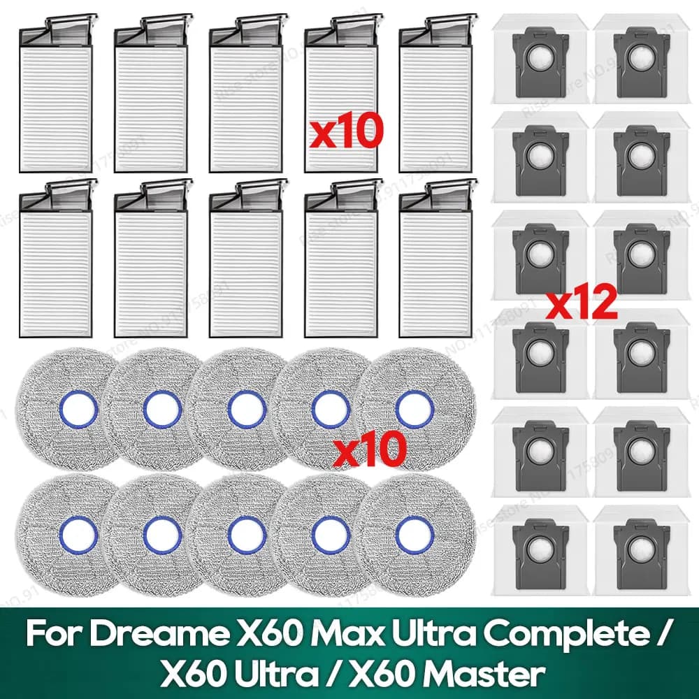 OSSIEAO parts Compatible for Dreame X60 Max Ultra Complete / X60 Ultra / X60 Master Accessories Filter Dust Bag Mop Cloth