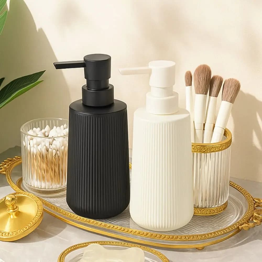 Dispenser di Sapone Liquido da 380ml con Pompa a Pressione, Bottiglia Ricaricabile per Sapone e Lozione, Moderno Flacone Scanalato Antigoccia per Gel