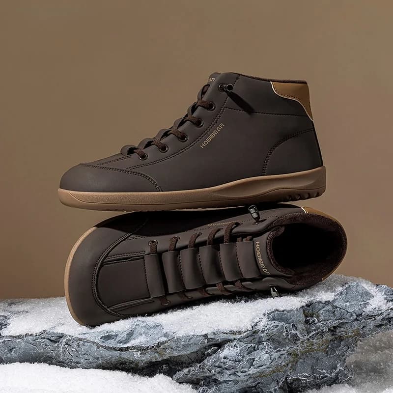 HOBIBEAR Men's Cotton Shoes Winter Thickened Warmth Footwear Elderly Dad's Cotton Boots Barefoot Wide-Fit Casual Shoes