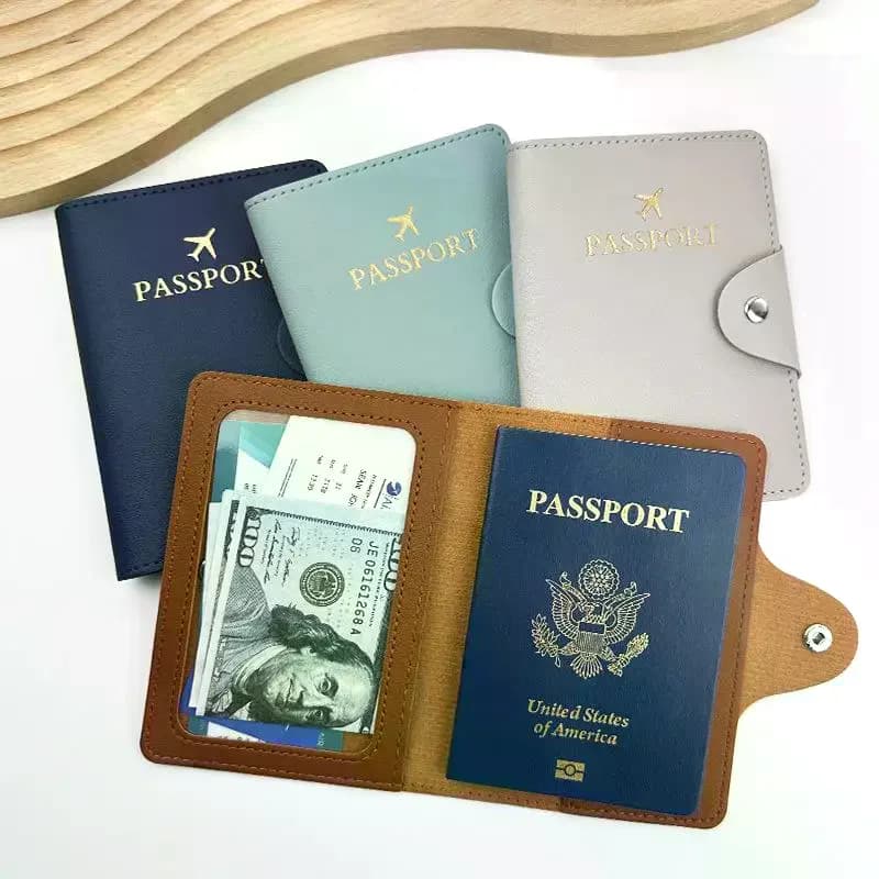PU Leather Passport Cover With Snap Closure Multi Color Travel Wallet For Women Men