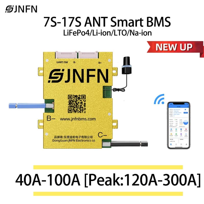 ANT BMS 7S 8S 16S 17S 40A 60A 80A 100A 24V 36V 60V for LiFePO4 Li-ion batteries LTO 18650, smart external BMS with Bluetooth