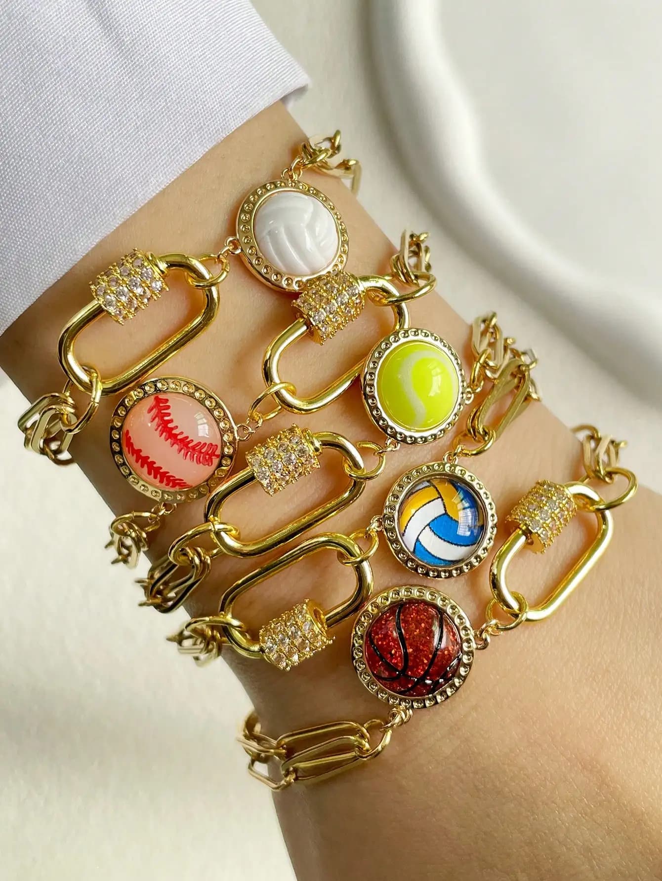 Baseball/basket/volleyball/tennis with 1 piece pendant, stainless steel chain, unique bracelet, for everyday woman