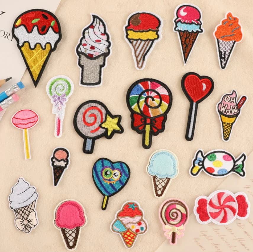 10 Pcs Ice Cream Candy Fashion Badges Iron On Embroidery Patch Clothing Hat Bag Shoe Repair Phone Gift Box Decor DIY Accessory