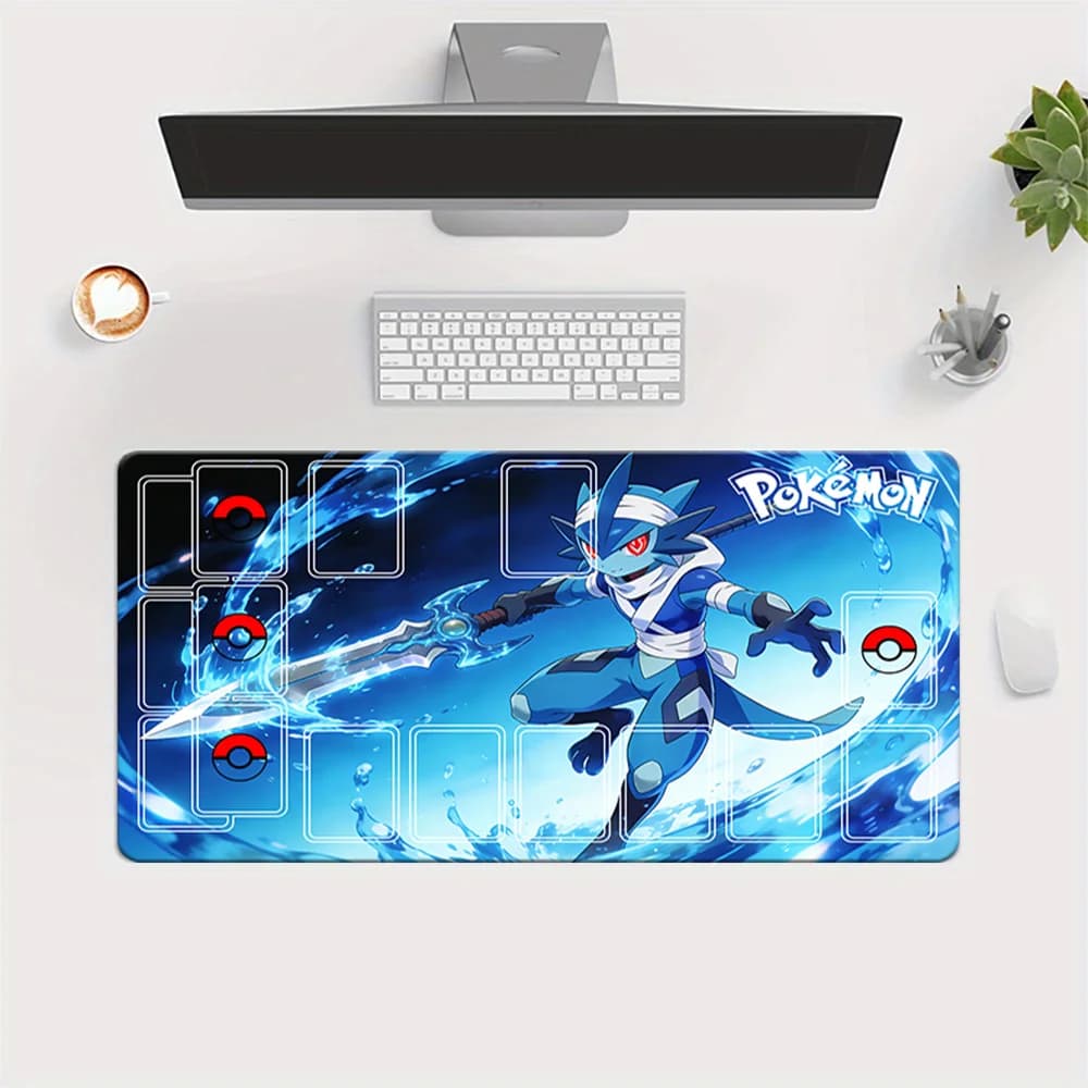 Tappetino da Gioco Pokemon Water Warrior Lucario TCG, Grande Tappetino per Mouse da Gaming con Zone per Carte, Tappetino da Scrivania
