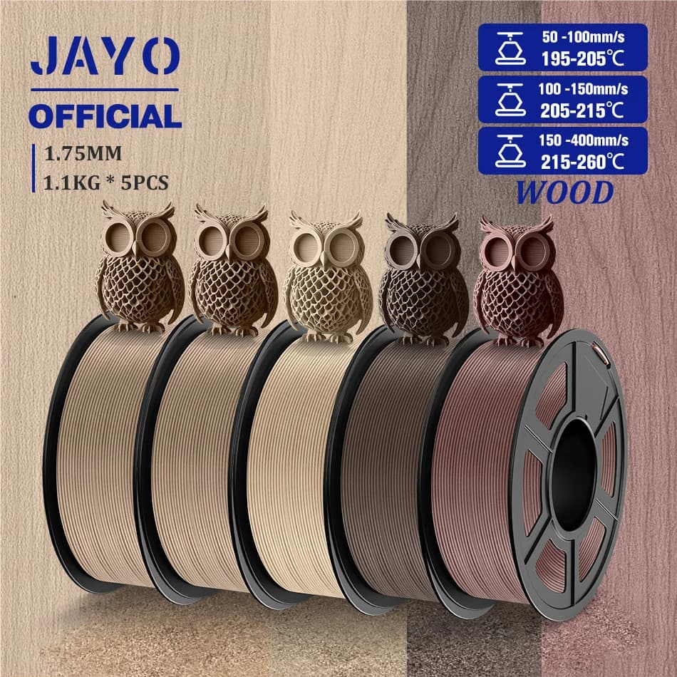 PLA Filament in wood JAYO 1,75 mm 5 rolls 3D Filament in real wood fiber for 3D FDM 15% wood fibers 3D printing materials