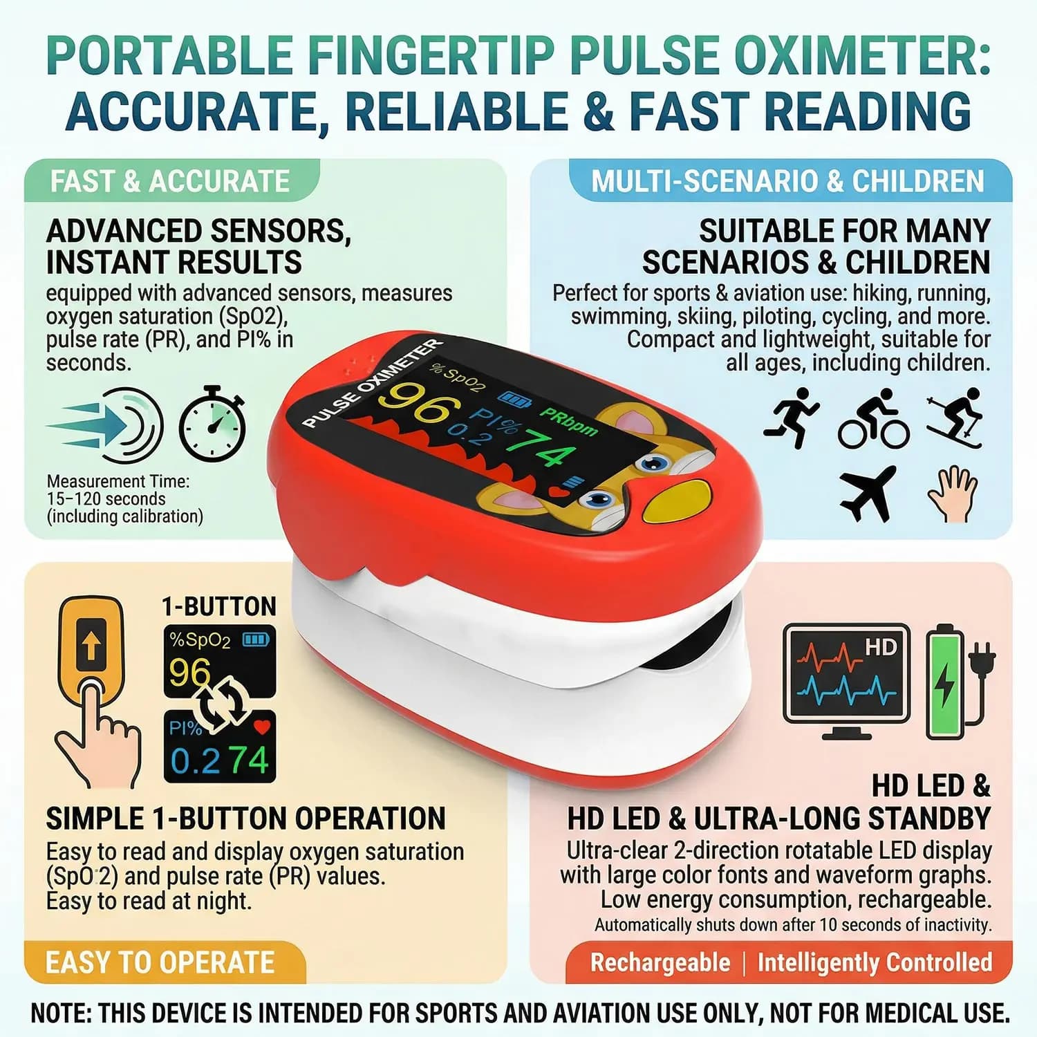 Ossimetro Digitale Portatile da Dito con LED, Monitor per Ossigeno nel Sangue e Frequenza Cardiaca, Strumento Diagnostico per la Salute
