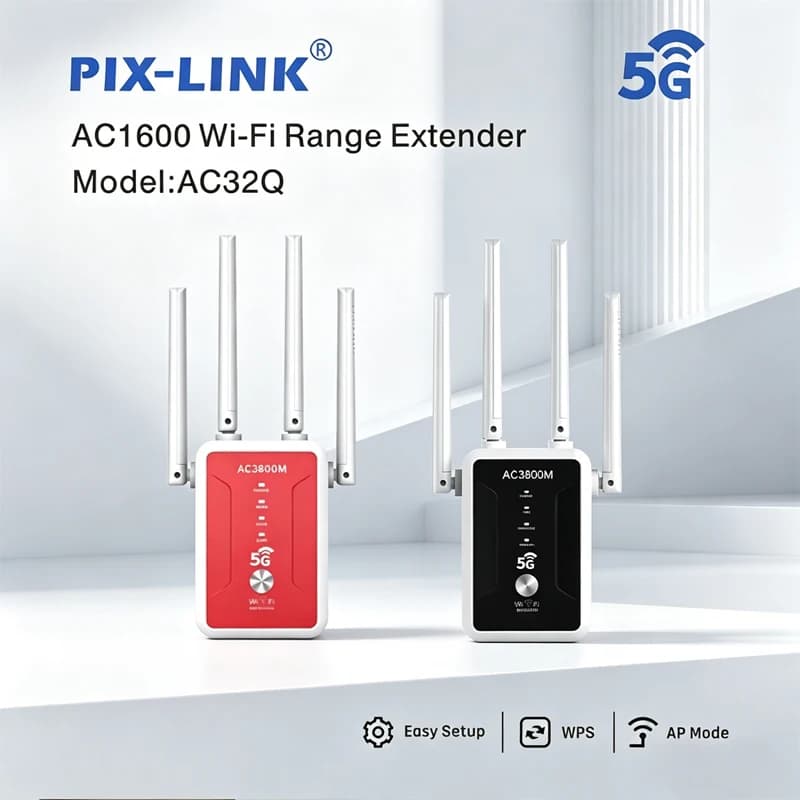 PIX-LINK AC32 WiFi Repeater AC3800 3800Mbps Dual Band 5GHz Amplificatore di Segnale Wireless WiFi Extender 4 Antenne Compatibile con Qualsiasi Router