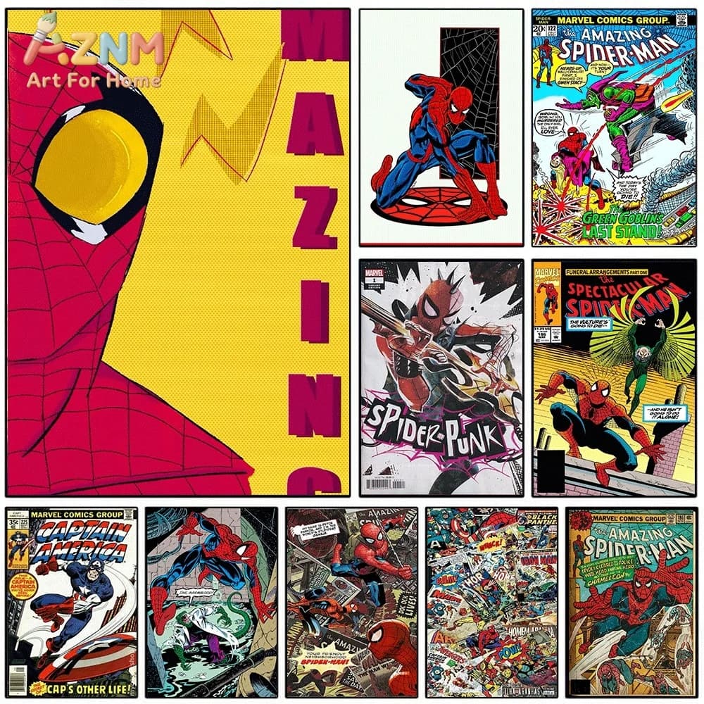 The Amazing Spiderman Green Goblin Spider‑Punk Superhero Canvas Wall Art Poster Marvel Comic Print Picture Home Bedroom Living