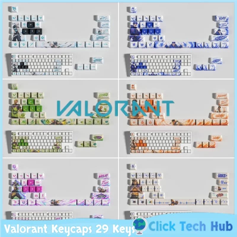 Keycaps Valorant 29 Tasti PBT Tema Anime e Videogiochi, Tutti i Personaggi Opzionali, Sublimazione Termica, Keycap per Tastiera Meccanica Cross Axis