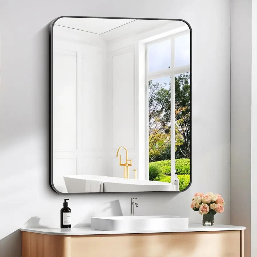 x 36 Specchio da bagno, Specchio da parete nero opaco con struttura in metallo, Specchio cosmetico rettangolare decorativo per camera da letto, bagno, soggiorno