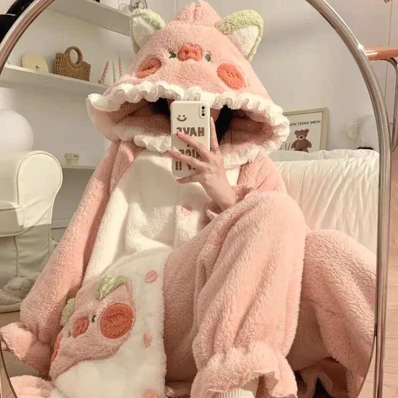 Pigiama piggy adorabile Accappatoio invernale Indumenti da notte Pigiama Homewear Accappatoio Comodo pigiama morbido e caldo Regalo per feste Presente Kawaii