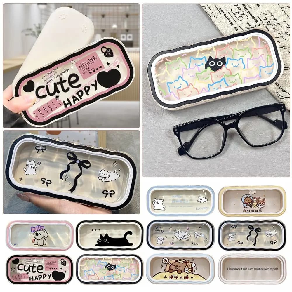 Custodia per occhiali trasparente per cuccioli Kawaii Custodia per occhiali da sole per gatti carini Custodia protettiva per occhiali Regali per ragazze