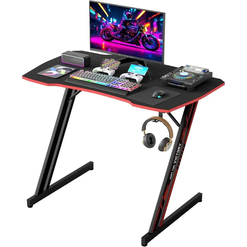 Scrivania da Gaming Ergonomica a Forma di Z 35 per PC, Postazione di Lavoro e Ufficio Domestico in Nero e Rosso