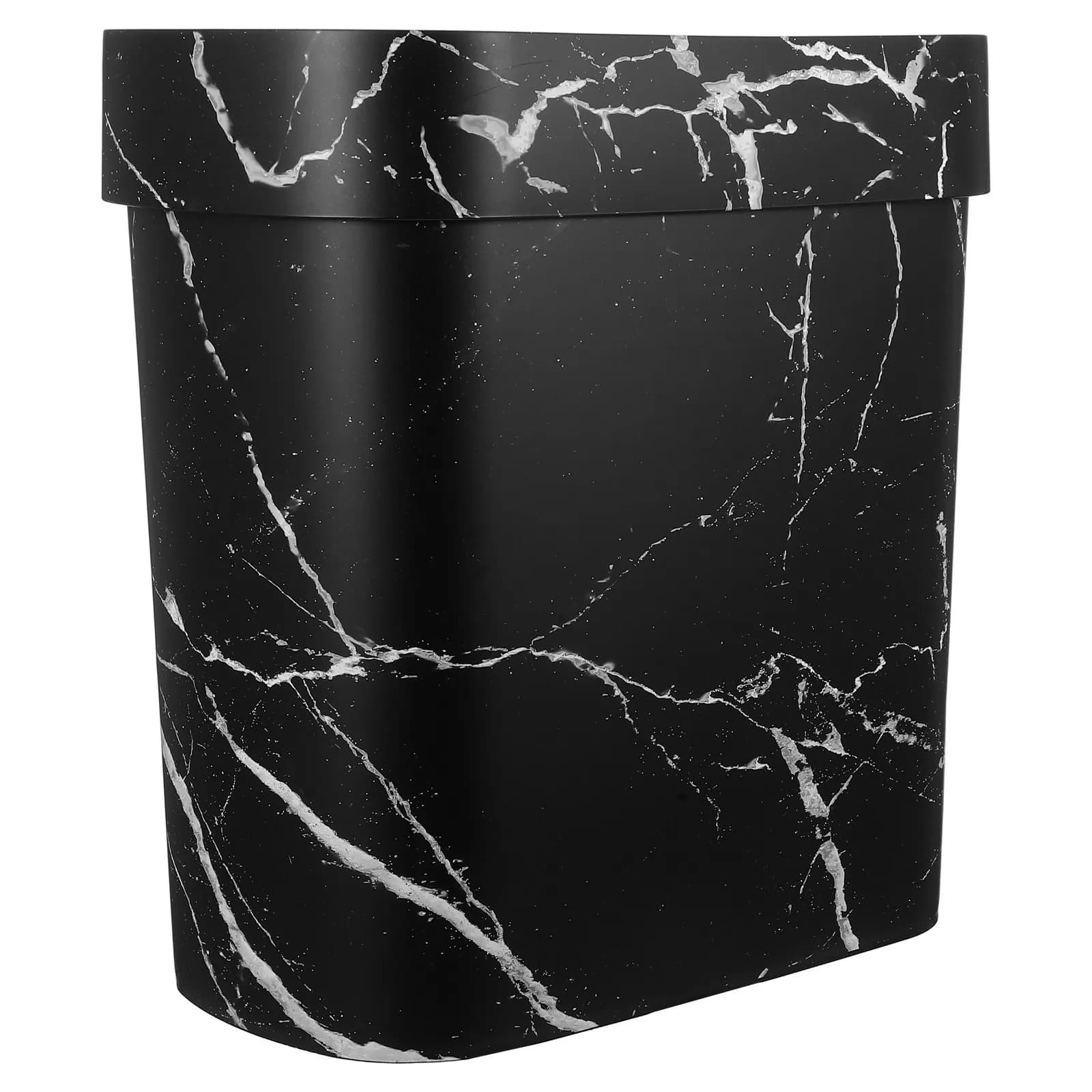 Cestino per Rifiuti in Plastica con Motivo Marmorizzato, Contenitore Ovale Stretto con Apertura Superiore per Bagno, Cucina, Camera da Letto