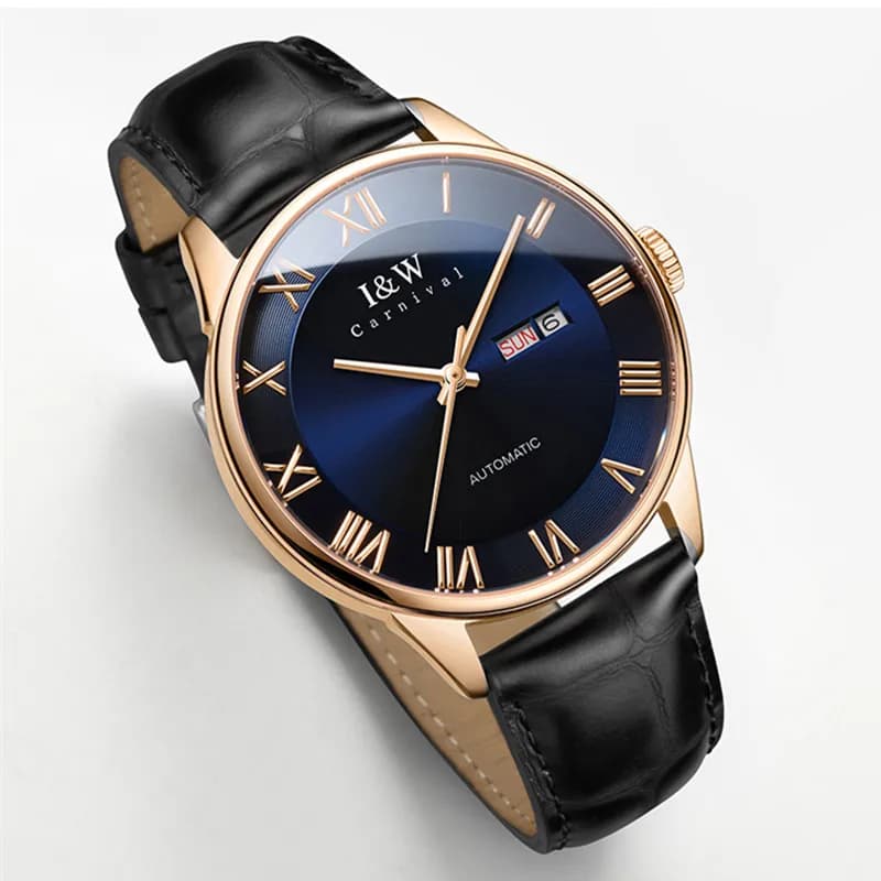 Orologi di lusso di marca Carnival per uomo Moda impermeabile in oro rosa argento calendario orologio da polso meccanico automatico Reloj Hombre